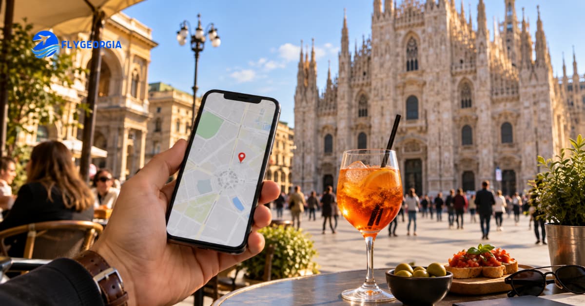Traveller using an eSIM for Milan while exploring the city
